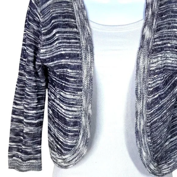 Y2K Vintage Etc... Black White Space Dye Knit Open Front Cropped Cardigan Small - Picture 2 of 6